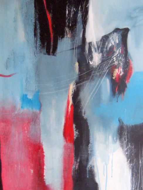 Painting titled "Rouge et Bleu" by Arlette Loubet, Original Artwork, Acrylic