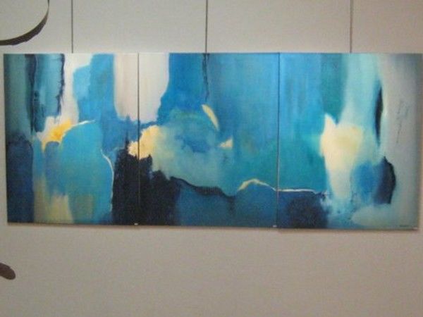 Painting titled "Triptyque Bleu (ent…" by Arlette Loubet, Original Artwork, Oil