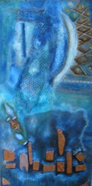 Schilderij getiteld "Cintre bleu" door Abderahmane Louidani, Origineel Kunstwerk, Olie