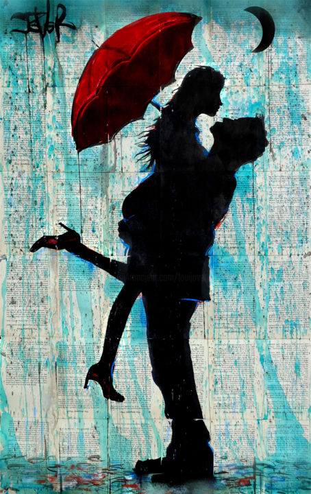 Disegno intitolato "RAIN BLUE" da Loui Jover, Opera d'arte originale, Inchiostro