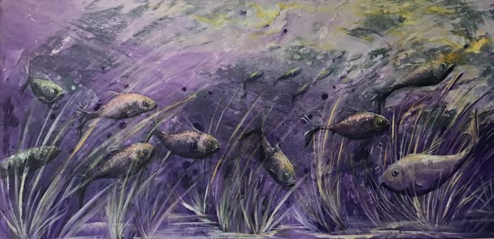 Painting titled "Balades violettes" by Michel, Original Artwork, Acrylic