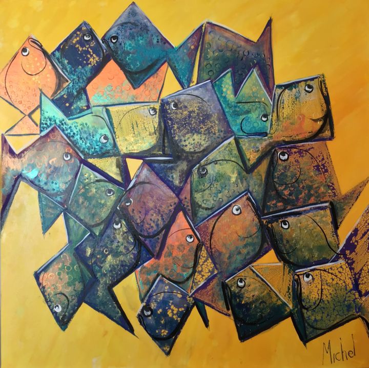 Peinture intitulée "Les triangulaires" par Michel, Œuvre d'art originale, Acrylique