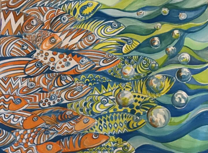 Peinture intitulée "Eaux vives" par Michel, Œuvre d'art originale, Aquarelle Monté sur Carton