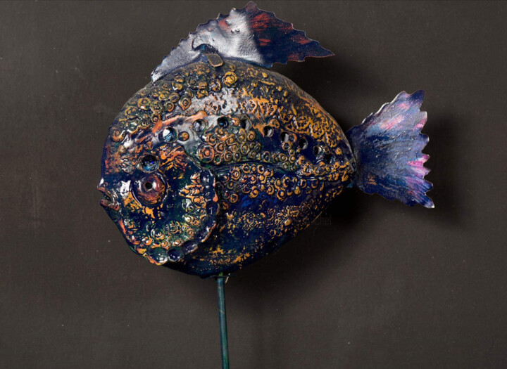 Sculpture intitulée "Fishcera" par Michel, Œuvre d'art originale, Métaux