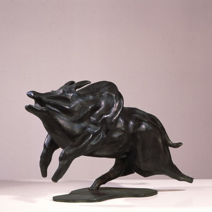 Sculpture titled "L'ANIMAL FUYANT LA…" by Louis Brachet, Original Artwork, Metals