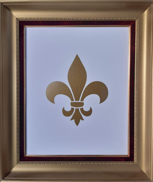 Painting titled "Fleur de lys dorée" by Louis Garcia, Original Artwork, Stencil