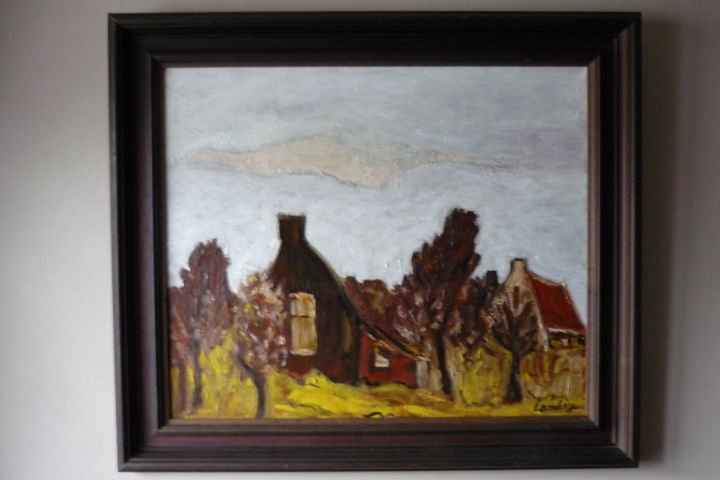 Painting titled "Boerderij" by Louis Lambry, Original Artwork, Oil