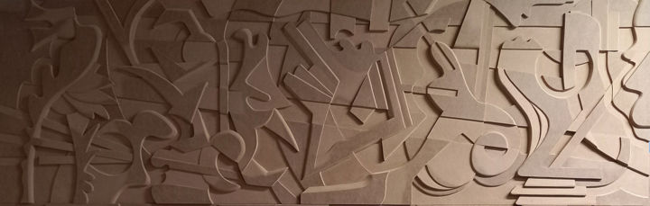 Sculpture intitulée "Bas relief: Paréido…" par Louis Marie, Œuvre d'art originale, Bois Monté sur Autre panneau rigide