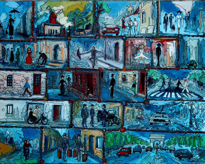 Painting titled "WINDOWS STREET 30F.…" by Louis Runemberg, Original Artwork, Oil Mounted on Wood Stretcher frame