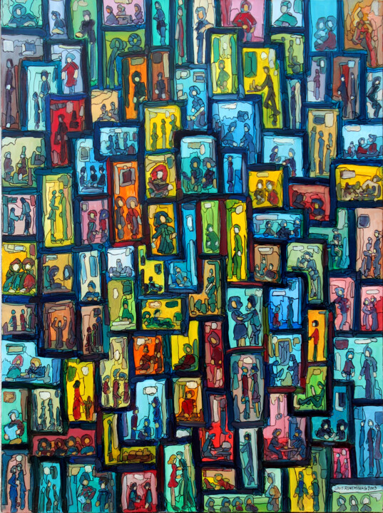 Painting titled "WINDOWS ART 60F.01…" by Louis Runemberg, Original Artwork, Oil Mounted on Wood Stretcher frame