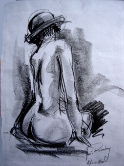 Drawing titled "NU AU CHAPEAU" by Louis Runemberg, Original Artwork