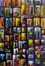 Painting titled "WINDOWS 50P.01 (ART…" by Louis Runemberg, Original Artwork, Oil Mounted on Wood Stretcher frame