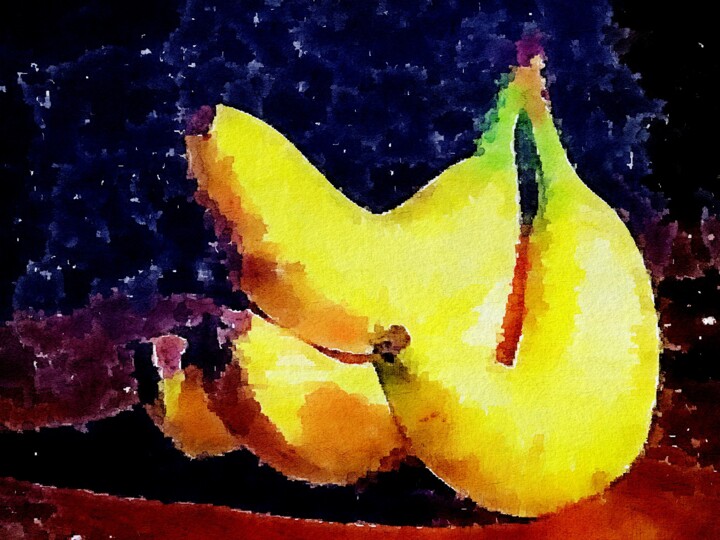 Peinture intitulée "Bananes" par Louis Sullivan, Œuvre d'art originale, Aquarelle