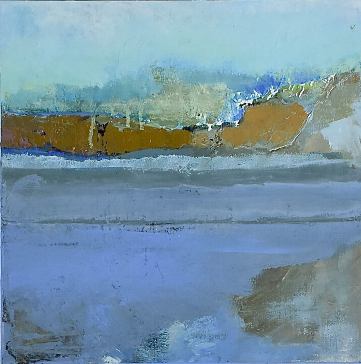 Painting titled "Marine avec rochers…" by Louisa Vernet-Déan, Original Artwork, Acrylic Mounted on Wood Stretcher frame