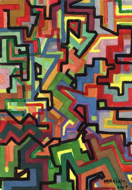 Pintura intitulada "labyrinthe" por Louisa Harairia, Obras de arte originais, Guache