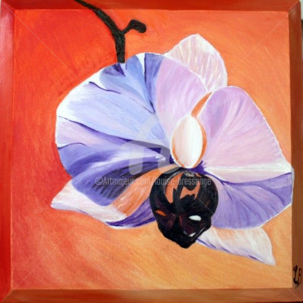 Peinture intitulée "fleur-d-orchidee-au…" par Louise Bressange, Œuvre d'art originale, Huile