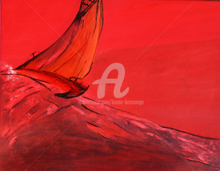 Peinture intitulée "bateau-ivre-sur-une…" par Louise Bressange, Œuvre d'art originale, Acrylique