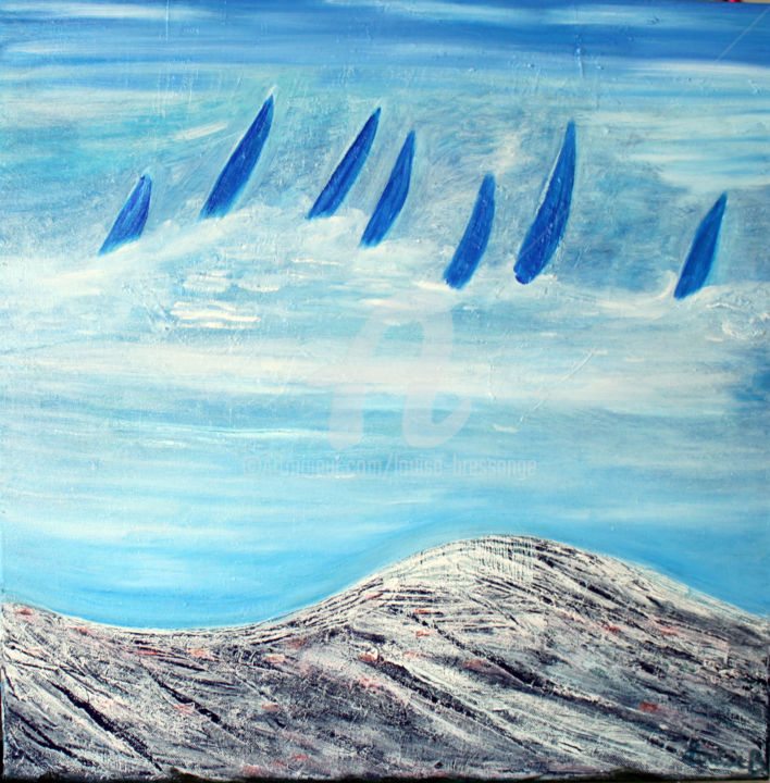 Peinture intitulée "Voiles dans le bleu" par Louise Bressange, Œuvre d'art originale, Huile