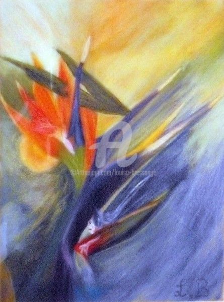 "fleur-oiseau-de-feu…" başlıklı Tablo Louise Bressange tarafından, Orijinal sanat, Pastel