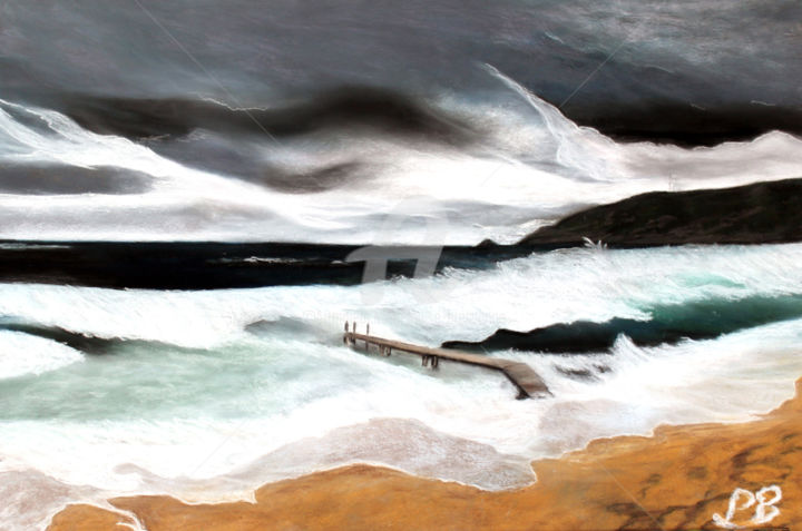Peinture intitulée "vagues-deferlant-su…" par Louise Bressange, Œuvre d'art originale, Pastel