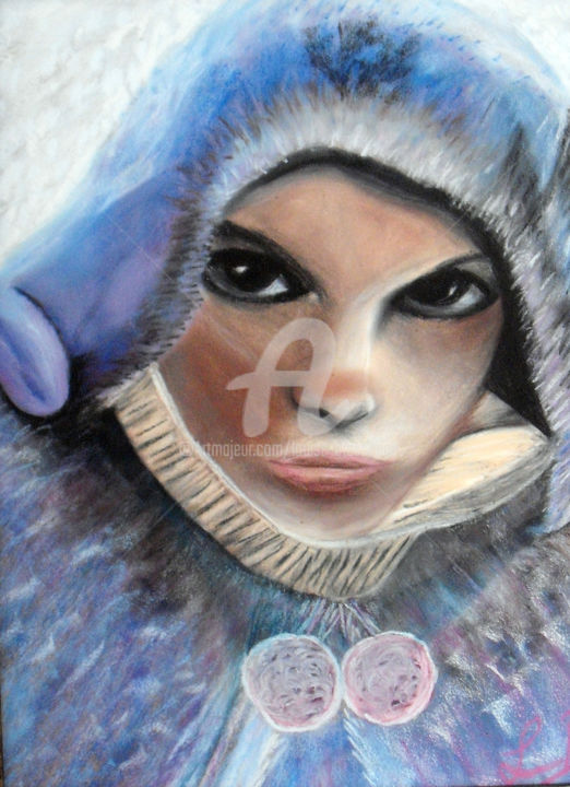 Peinture intitulée "visage-sous-la-neig…" par Louise Bressange, Œuvre d'art originale, Pastel