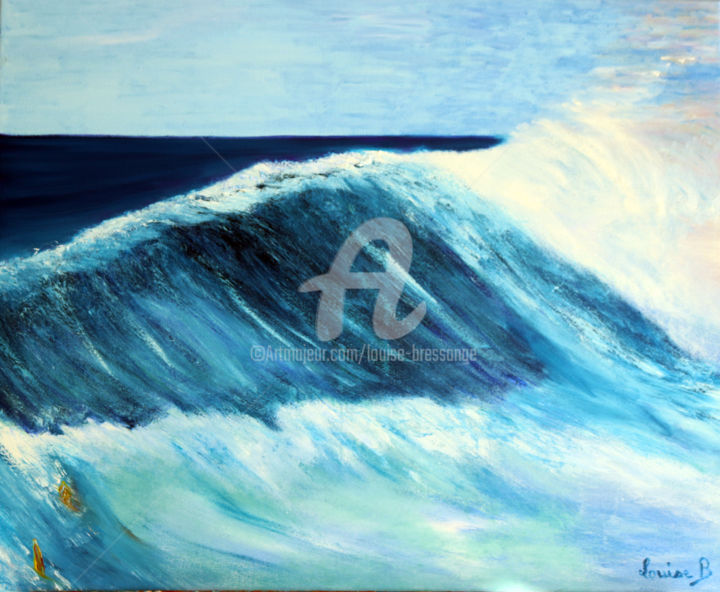 Peinture intitulée "Bleus de vague" par Louise Bressange, Œuvre d'art originale, Huile