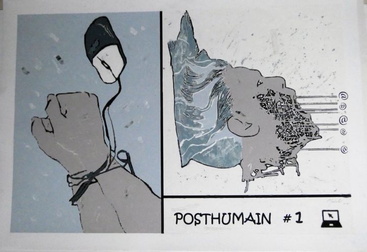Schilderij getiteld "POSTHUMAIN # 1" door Louise Malbec, Origineel Kunstwerk, Pastel
