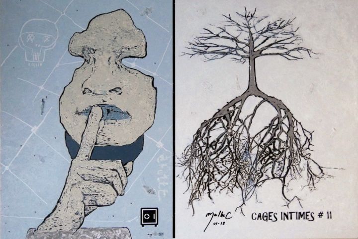 「CAGES INTIMES # 11」というタイトルの絵画 Louise Malbecによって, オリジナルのアートワーク, パステル