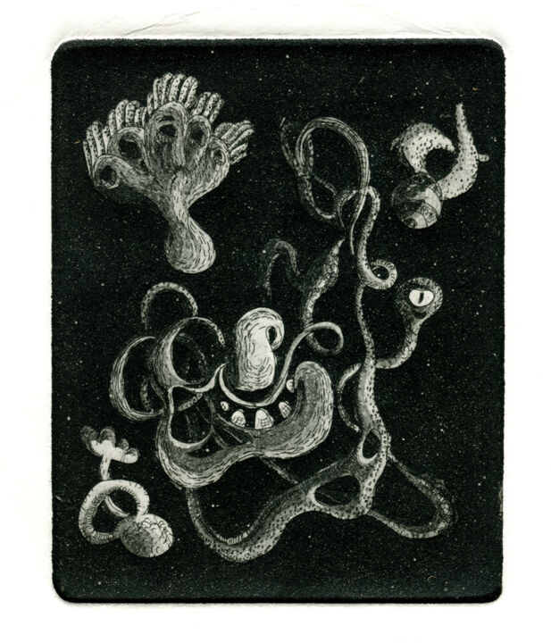 「Space Doodles」というタイトルの製版 Louise Wildeによって, オリジナルのアートワーク, エッチング