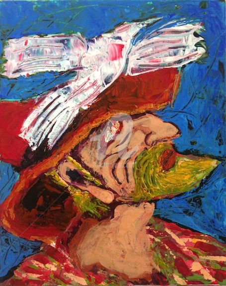 Painting titled "homme-au-chapeau-ro…" by Louise-Andrée Roberge, Original Artwork