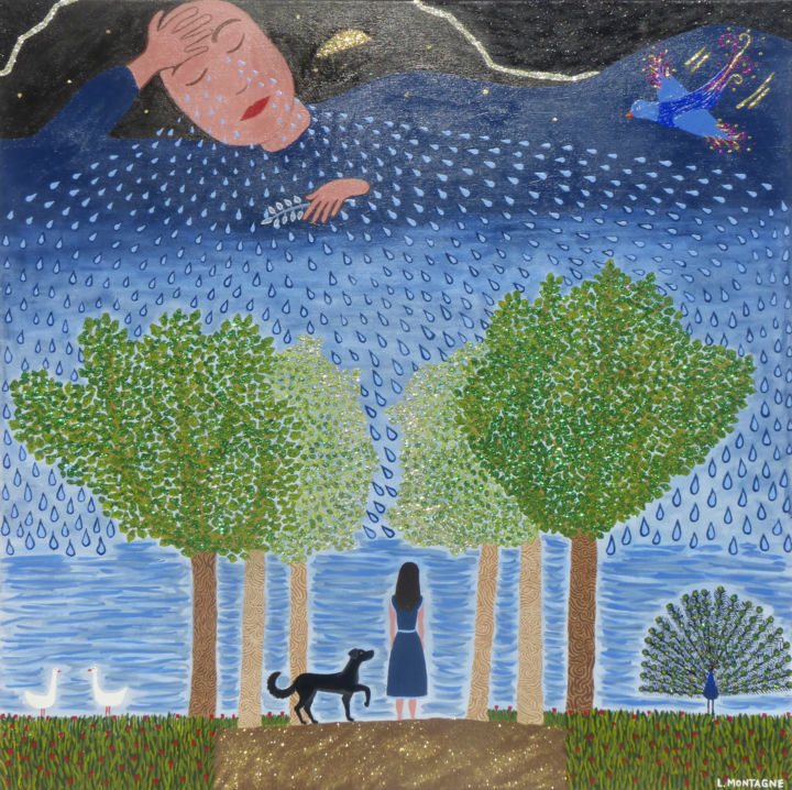Peinture intitulée "la-fille-qui-pleut.…" par Louise Montagne, Œuvre d'art originale, Acrylique
