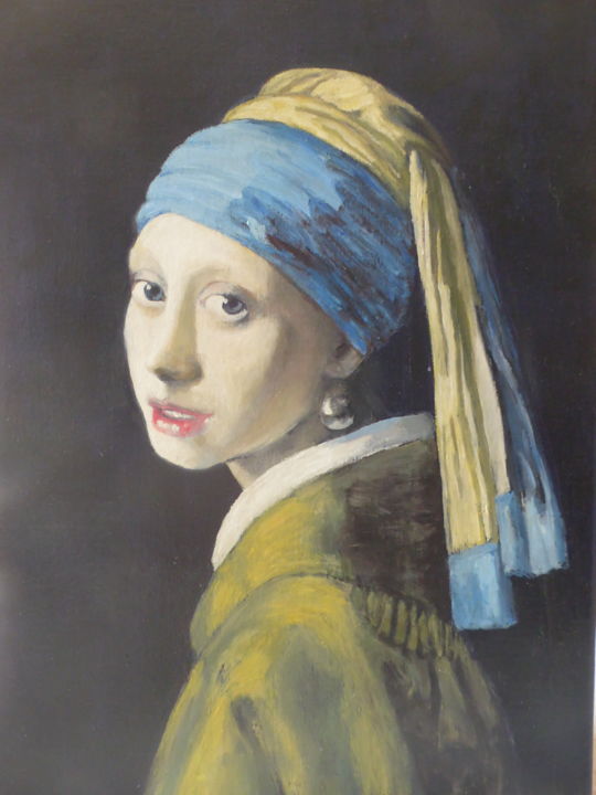 Peinture intitulée "Vermeer la jeune fi…" par Louis Georges Henri, Œuvre d'art originale, Huile Monté sur Châssis en bois