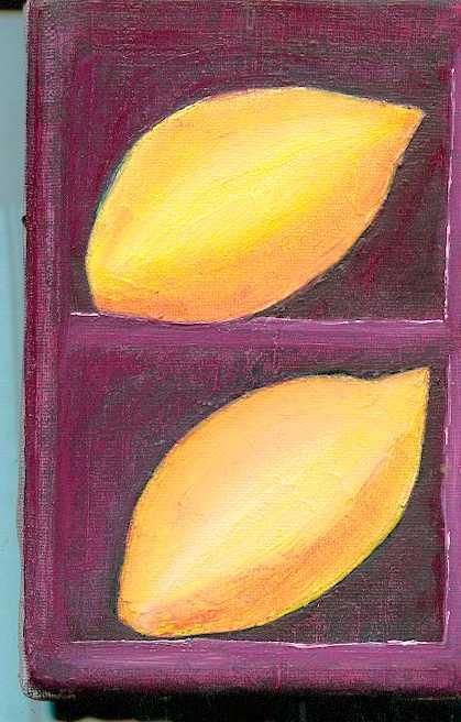 Peinture intitulée "deux citrons" par Lou Ka, Œuvre d'art originale