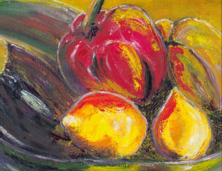 Картина под названием "poivrons, citrons" - Lou Ka, Подлинное произведение искусства