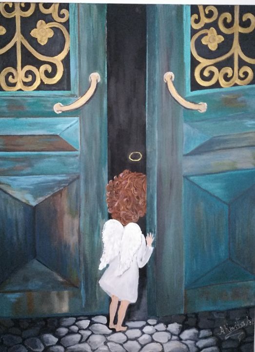 Painting titled "Knocking On Heaven'…" by Loukia Phutrou, Original Artwork, Acrylic