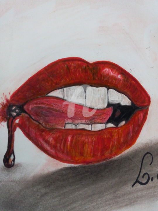 Dessin intitulée "bouche...." par Loulette Laëtitia Michel, Œuvre d'art originale
