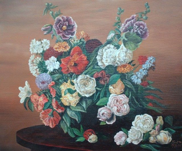Peinture intitulée "Fleurs 1" par Lou Niaro, Œuvre d'art originale, Huile