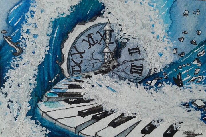 Peinture intitulée "Le Temps s'arrête" par Loup-Ange, Œuvre d'art originale, Aquarelle