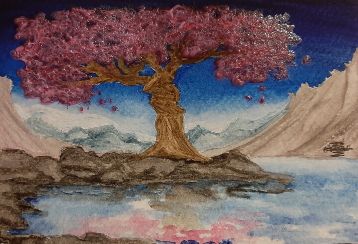 Peinture intitulée "Cerisier Japonais e…" par Loup-Ange, Œuvre d'art originale, Aquarelle