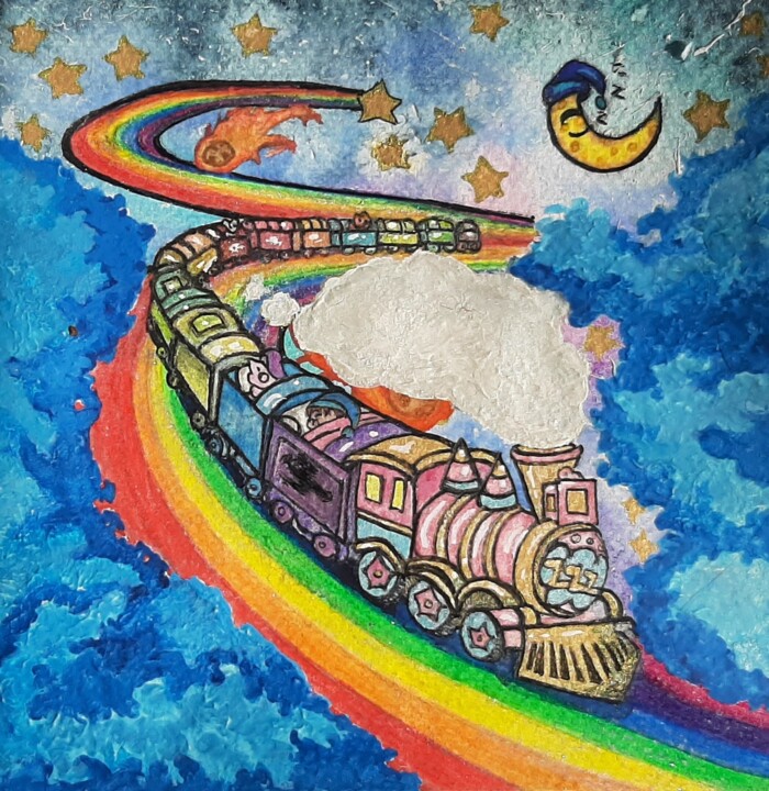 Peinture intitulée "Le petit train du d…" par Loup-Ange, Œuvre d'art originale, Aquarelle