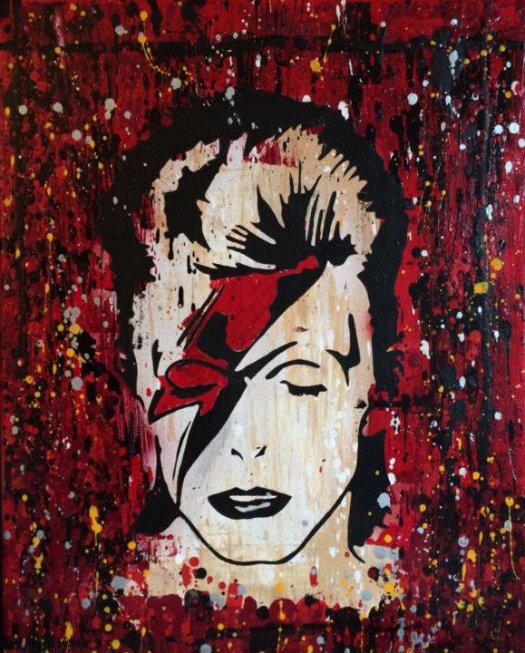Painting titled "David Bowie" by Loup Pélissier, Original Artwork, Spray paint