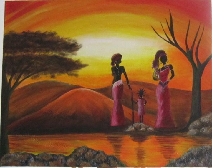 Painting titled "3 Africanas" by Lourdes Molins Marin, Original Artwork