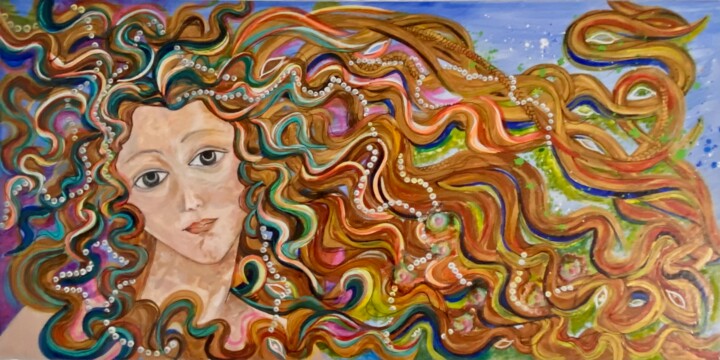 Pintura titulada ""La Venus Medusa"" por Lourdes Rivera -Lulu, Obra de arte original, Acrílico Montado en Otro panel rígido
