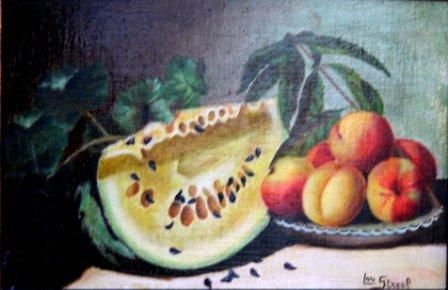 Painting titled "La pastèque" by Lou Streel, Original Artwork, Oil