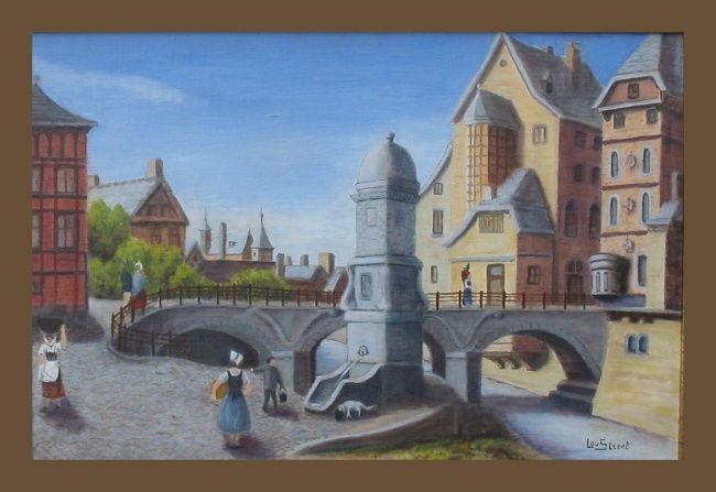 Peinture intitulée "Pont d'Ile" par Lou Streel, Œuvre d'art originale, Huile
