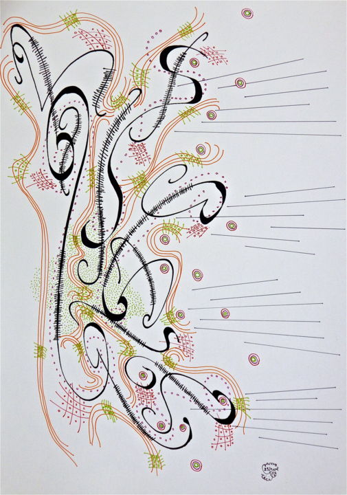 Drawing titled ""Musicale"" by Cécile Louvel, Original Artwork, Ink