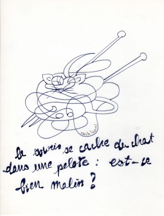 Desenho intitulada ""La souris se cache…" por Cécile Louvel, Obras de arte originais, Outro
