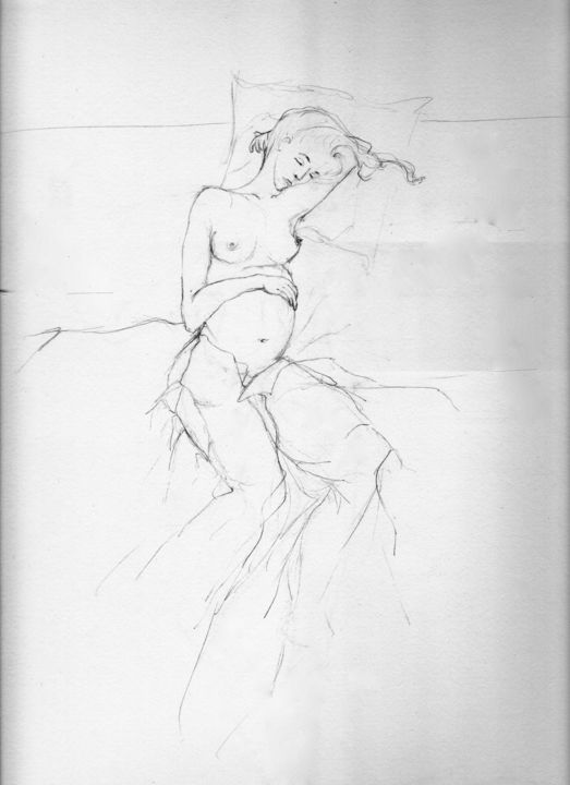Dessin intitulée "femme-enceinte" par Cécile Louvel, Œuvre d'art originale, Crayon
