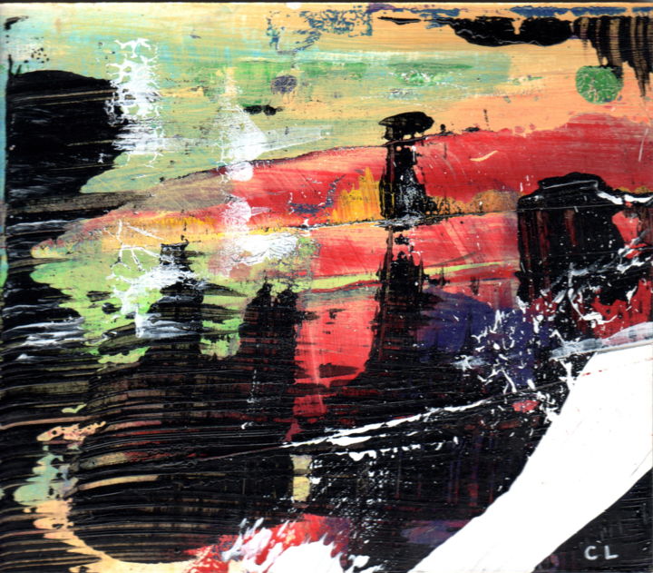 Painting titled "CONTREJOUR-Sur Lagu…" by Cécile Louvel, Original Artwork, Acrylic Mounted on Cardboard