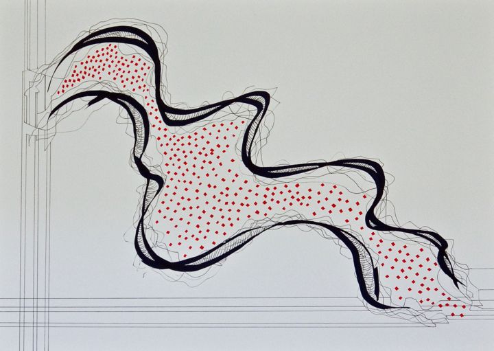 Drawing titled "abstrait organique 4" by Cécile Louvel, Original Art, Ink